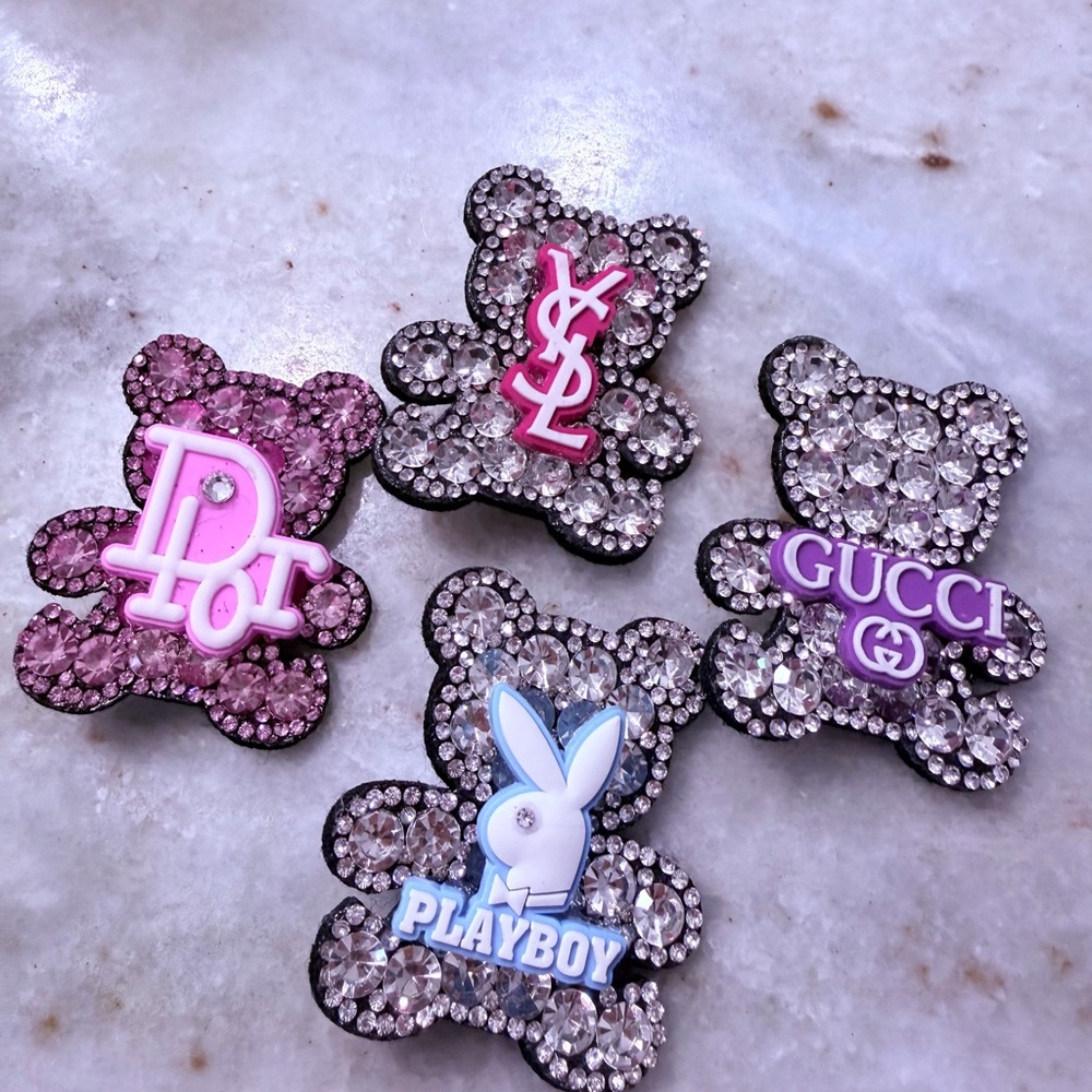 Crystal Bear Brooch Set - Multicolor